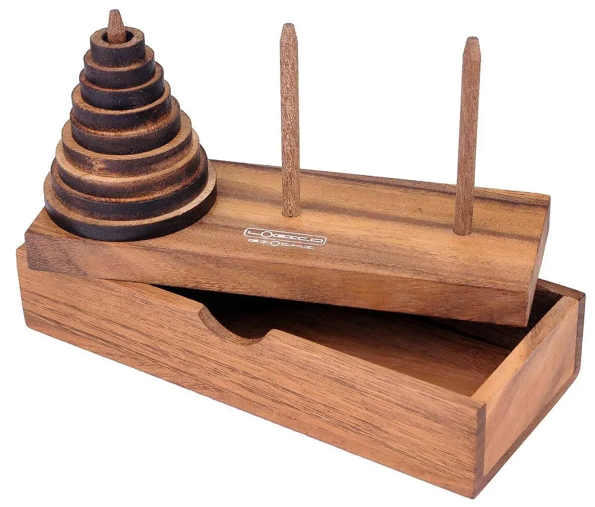 Logica Puzzles Art. Tower of Hanoi - Wooden Brain Teaser in Fine Wood - 9 Discs