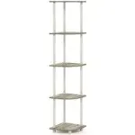 Furinno Turn-N-Tube 5 Tier Corner Display Rack Multipurpose Shelving Unit, White/White