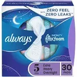 Always Infinity Size 5 FlexFoam Extra Heavy Overnight Unscented Pads with Wings 22 Count