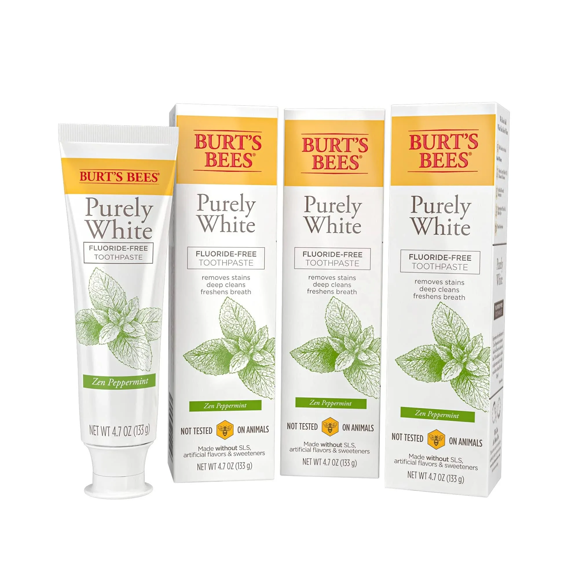 Burt&#039;s Bees Toothpaste, Natural Flavor, Fluoride-Free, Purely White, Zen Pepperm