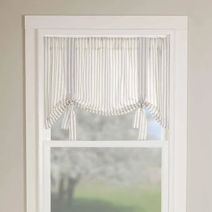 Piper Classics Timeless Ticking Roman Valance Curtain w/Ties, 24" L x 40" W, Soft White and Gray Ticking Stripes, Vintage Farmhouse Chic Window Cover