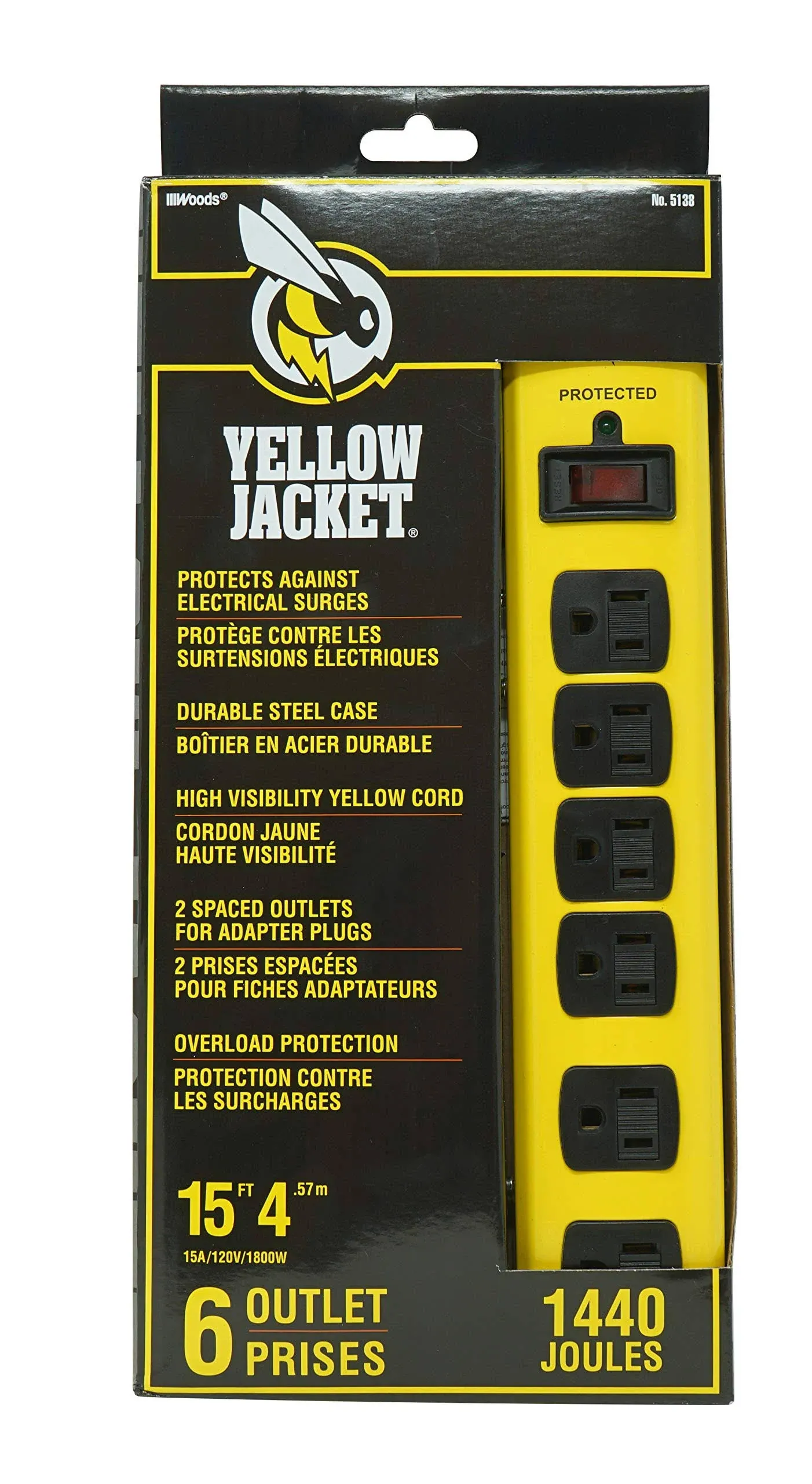 Yellow Jacket 5138N 5138 Metal Surge Protector Strip with 6 Outlets and 15 Foot