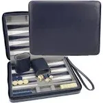 WE Games 20-1209 Compact Travel Magnetic Backgammon with Carrying Strap - Blue