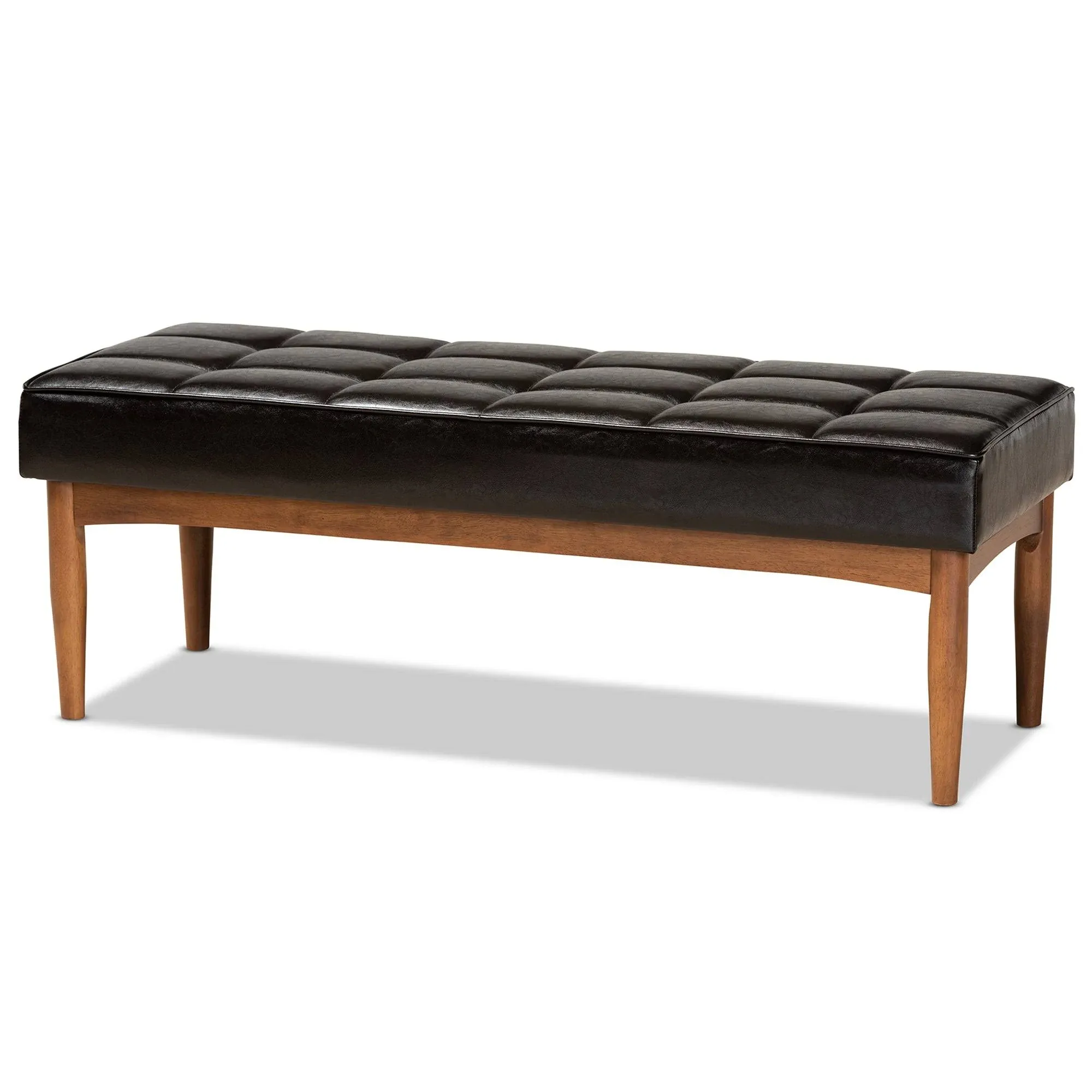 Baxton Studio Sanford Mid-Century Modern Faux Leather & Walnut Brown Finished Wood Dining Bench