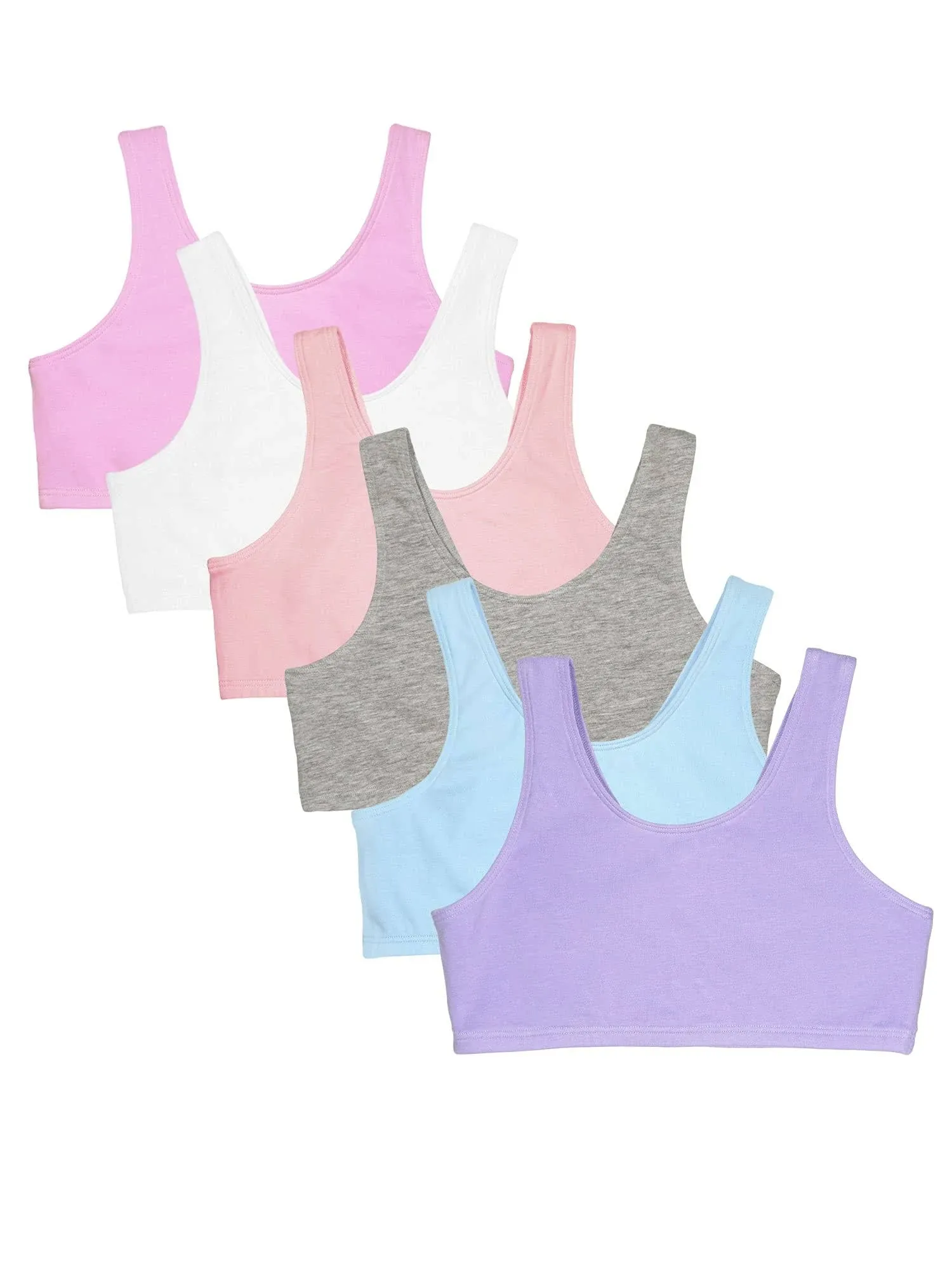 Fruit of the Loom Girls' Multi Pack Cotton Built -Up Stretch Sports Bra Available in 6 Packs!