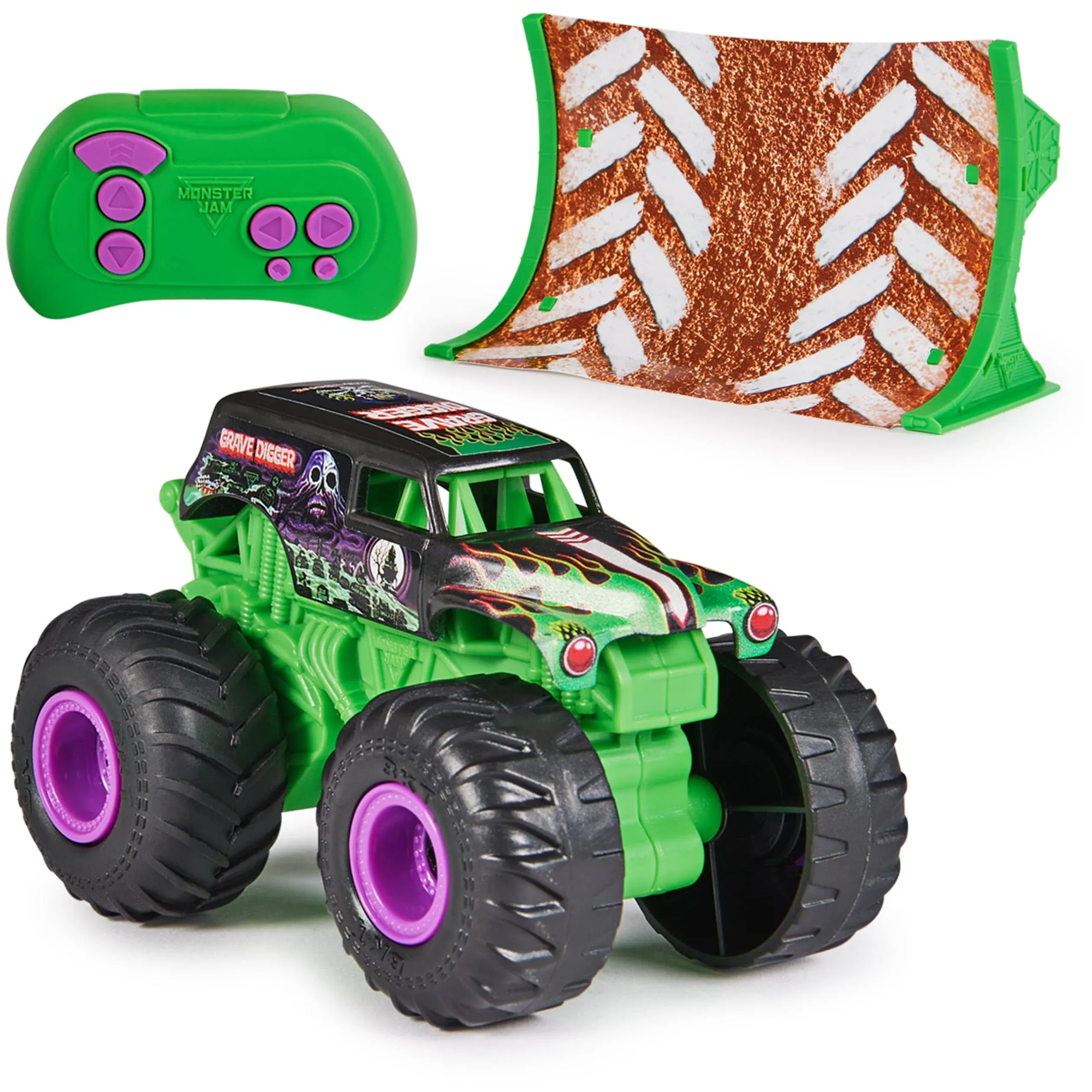 Monster Jam, Official Grave Digger Remote Control Monster Truck with Ramp, Small 1:64 Scale RC Cars Kids Toys for Boys and Girls Ages 3 4 5 6 and up