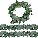 2 Pack 6.5 Feet Artificial Eucalyptus Garland with Willow Leaves Faux Greenery Garland for Wedding Party Home Table Runner Arch Decor