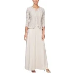 Alex Evenings Lace & Satin Dress with Jacket Taupe / 14