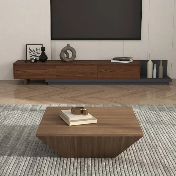 Homary Modern Wood Coffee Table with Storage Square Drum Coffee Table with 1-Drawer