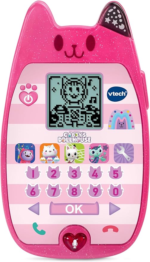 VTech Gabby’s Dollhouse Un téléphone miaou ou sing Zing Toy, Jouet officiel Gabby’s Dollhouse, Téléphone de jeu de rôle interactif, Téléphone jouet avec activation vocale, Sonneries et jeux, Cadeau pour les 3 ans et 4 ans et +, Version anglaise