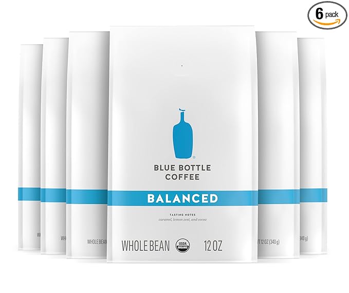 Blue Bottle Whole Bean Organic Coffee, Balanced, Medium Roast, 12 Ounce Bag (Pack of 6)