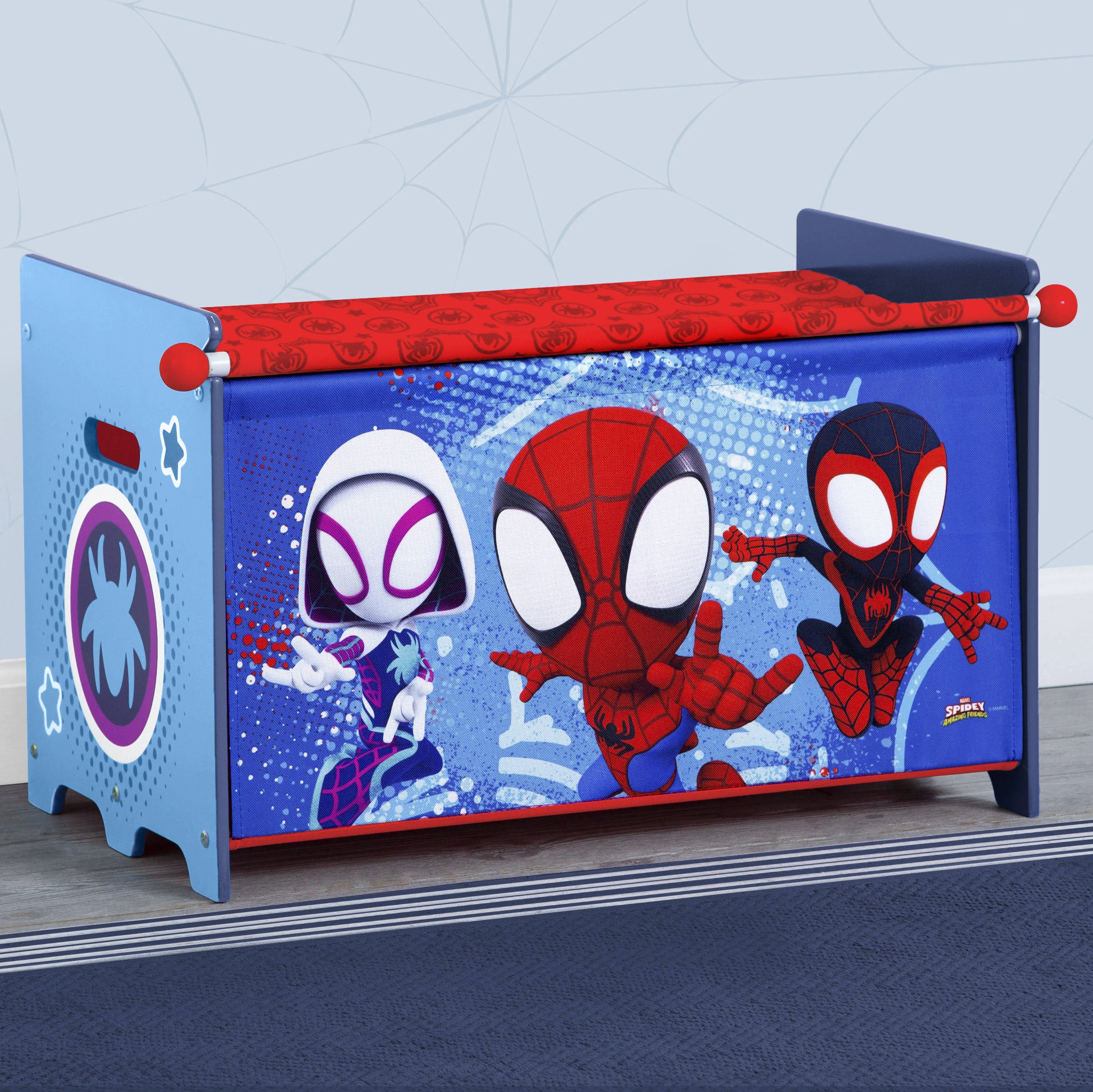 Marvel Spidey and His Amazing Friends Toy Box with Retractable Fabric Top by Delta Children, Blue