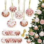 Christmas Seashells Beach Ornaments 10pcs, 2-3 inch Hanging Scallop Shells for ...