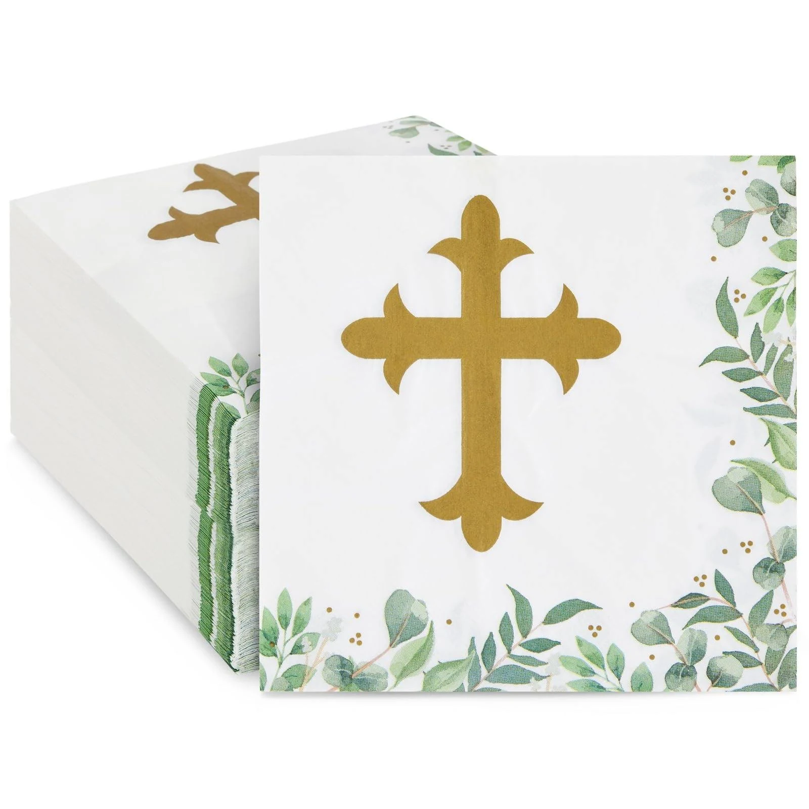 Sparkle and Bash 100 Pack Cross Napkins for Baptism, First Communion, Christening Decorations (6.5 x 6.5 In) - Baptism Napkins - Religious Napkins - Napkins with Cross - Baptism Decorations