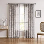  Linen Sheer Curtains for Bedroom, Tan 50&#034;W x 63&#034;L 2pcs Blossom | Tan &amp; Taupe