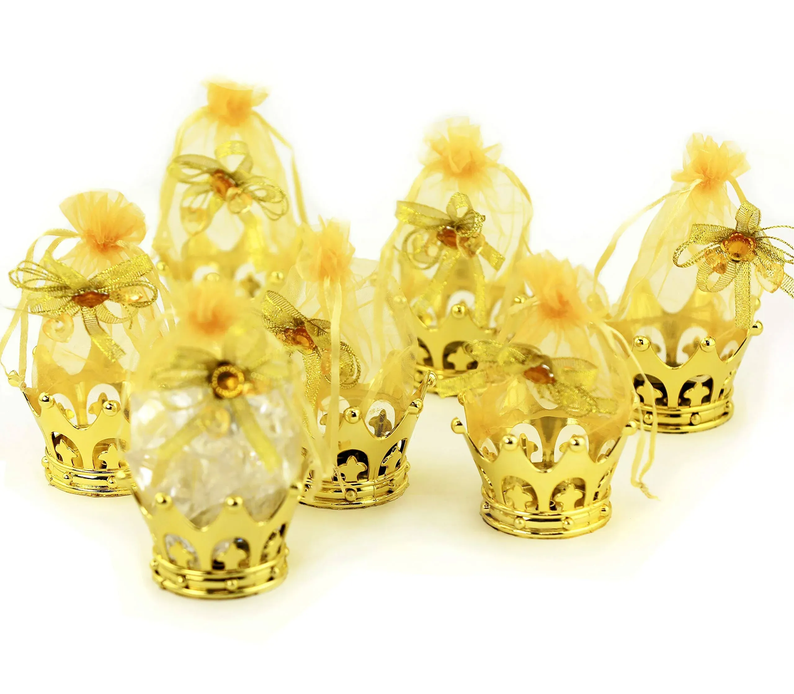 JCHB 12pc Gold Crown Pouch Fillable for Candies, Table Decorations, Party Favors