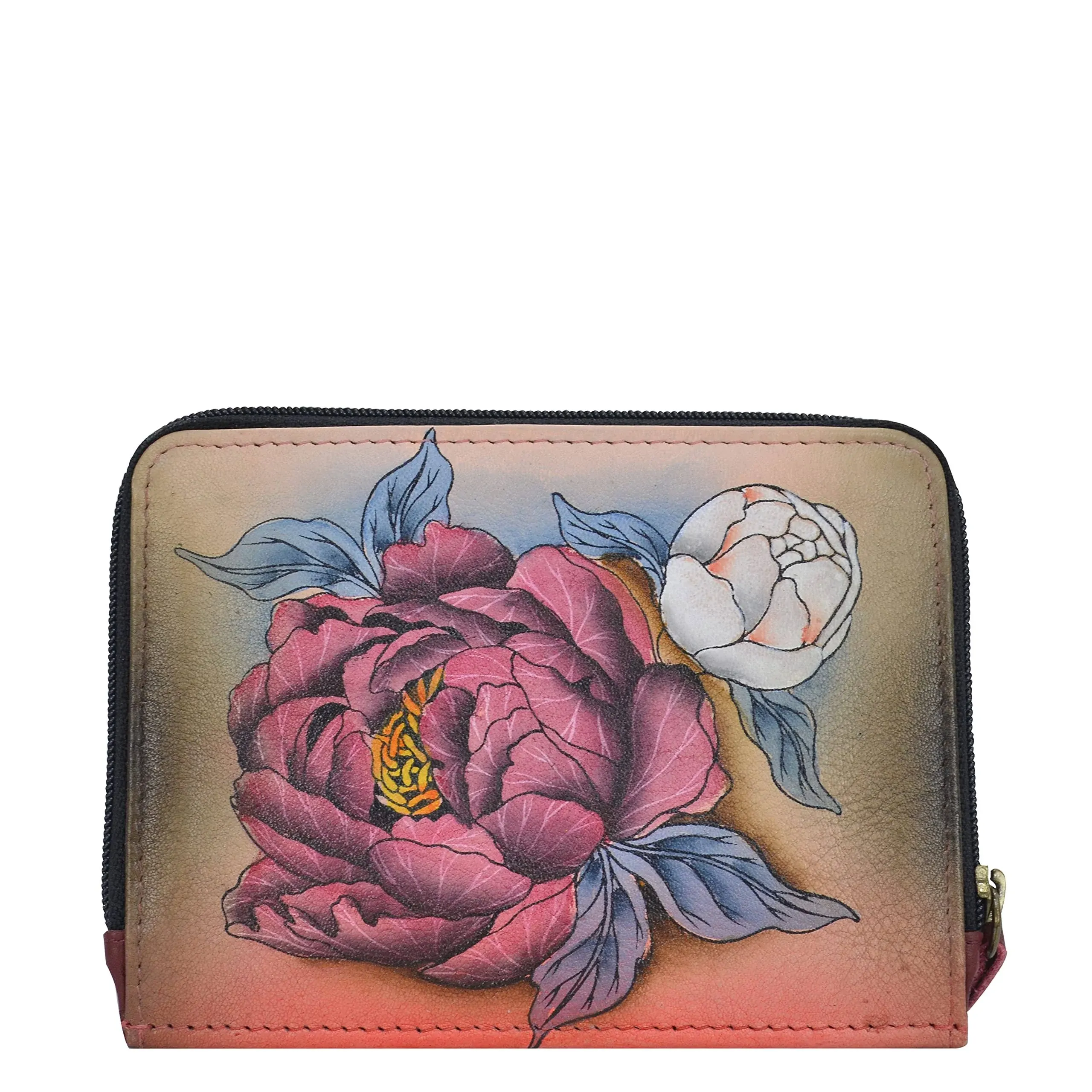 Anuschka Floral Grace Hand Painted Leather Zip-Around Organizer Wallet ROSES NWT