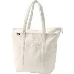 Lands' End Natural Zip Top Canvas Tote Bag, Size: Medium