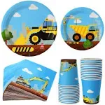 vinfo Construction Birthday Party Supplies Set 102 Pieces for Kids- Serves 24 Guest-Digger Truck Bulldozer Themed Dinnerware Kit - Including Dump Truck