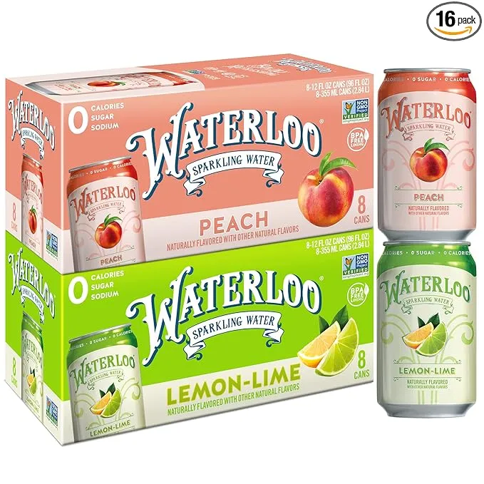 Waterloo Sparkling Water Lemon-Lime & Peach Flavor Pack