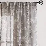 FMFUNCTEX Sheer Curtains for Living-Room 84" Long White Floral Blossom Print On Flax Linen Blend Window Curtain Panels 50" W x 2