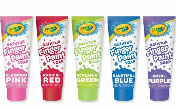 Crayola 5 Pieces Set: Bathtub Finger Paint Soap Kids 3 fl oz, Blue, Red, Green, Pink & Purple