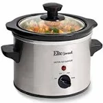 Elite Gourmet Glas Slow Cooker with Adjustable Temp, Entrees, Sauces, Stews & Dips, Dishwasher Safe Glass Lid & Crock, 1.5 Quart, Stainless Steel