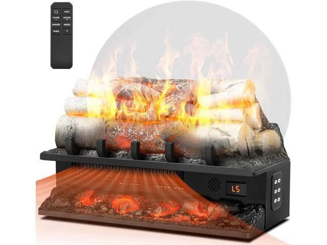 Joy Pebble Electric Fireplace Log Heater 750W/1500W, 20" Electric Fireplace Insert Log Set, Adjustable 5 Flame Brightness&Speed,4 Sound of Flame,Remote Control&8H Timer for Home Room