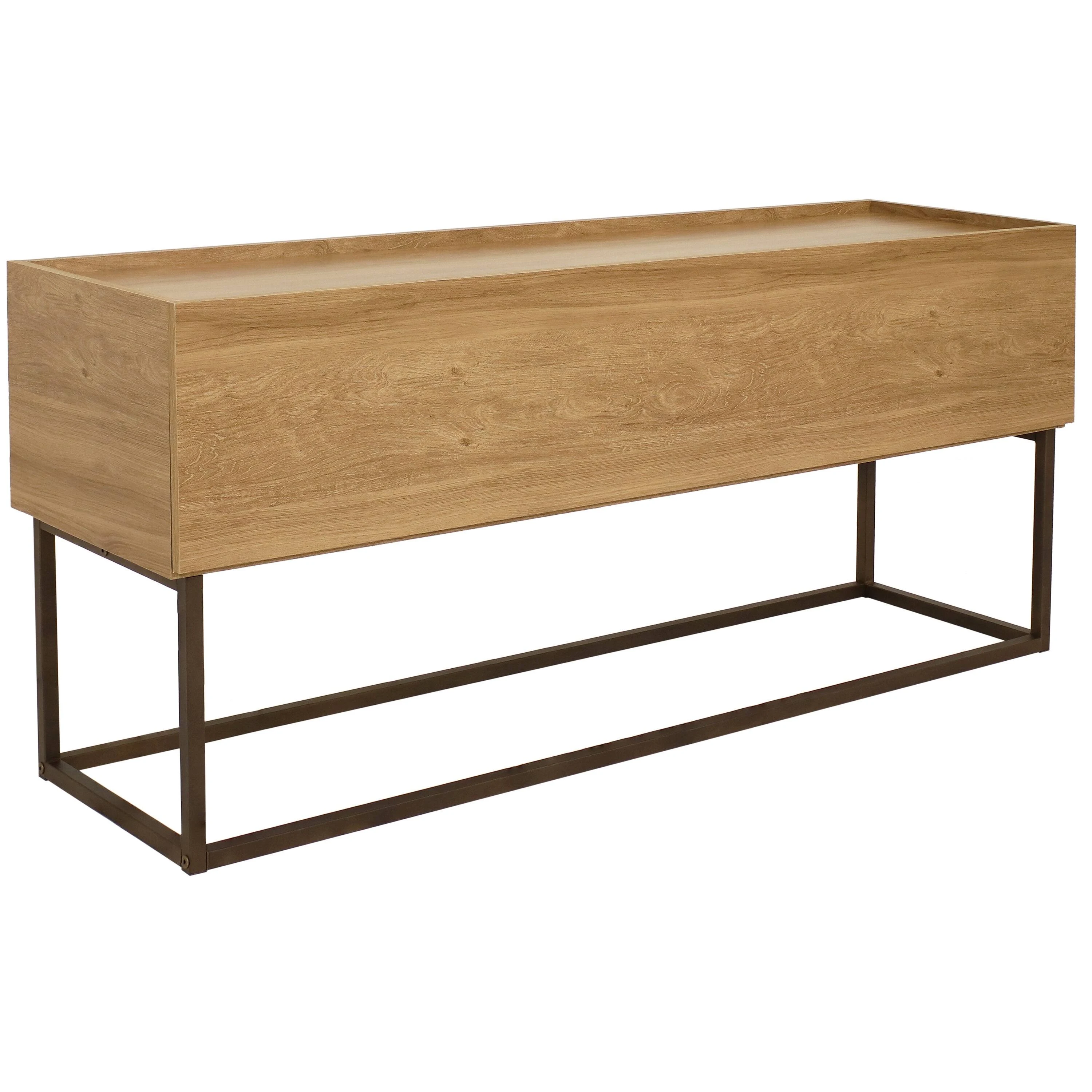 Sunnydaze 54.75-Inch Wide Industrial Console Table with Pull-Down Front Panel and 2 Inner Compartments - Brown