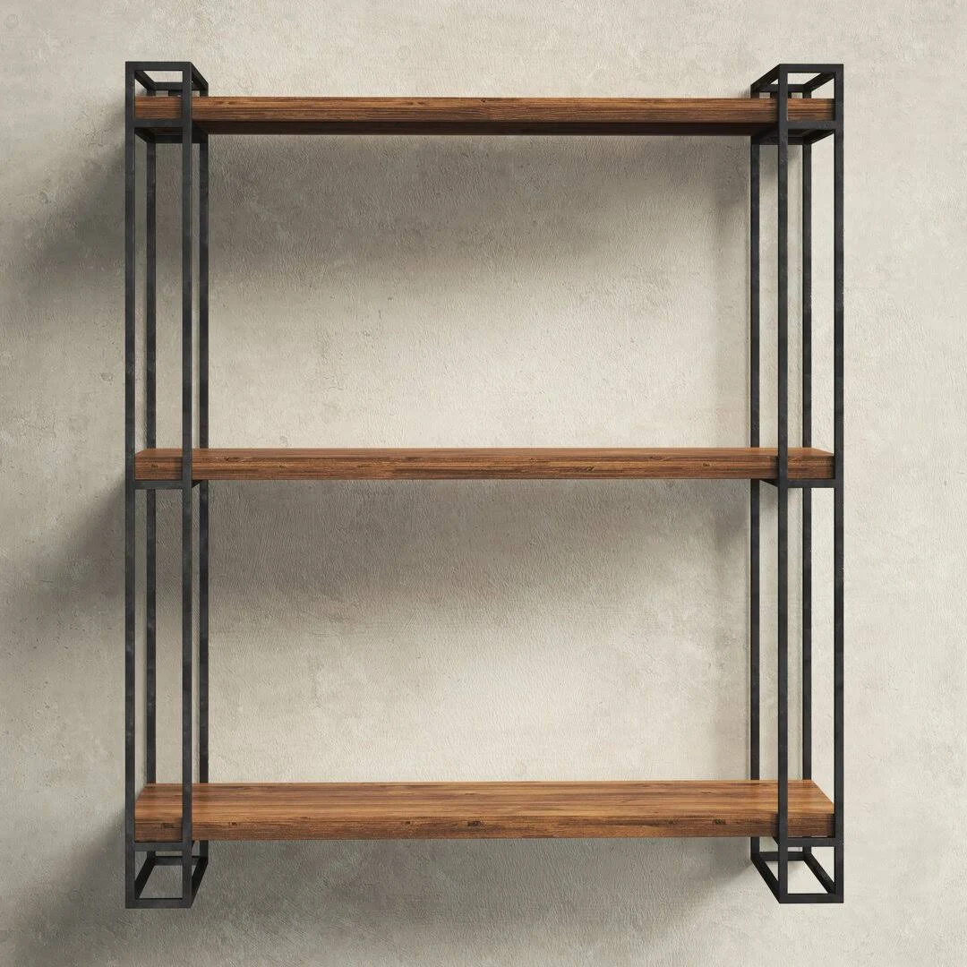 Kate and Laurel Lintz Floating Wall Shelves, 30-1/2""H x 26""W x 7-1/4""D, Brown/Black