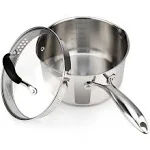 AVACRAFT Stainless Steel Saucepan with Glass Strainer Lid, Two Side Sp