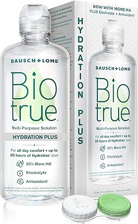 Solução para lentes de contato Biotrue Hydration Plus, solução multiuso para lentes de contato gelatinosas, estojo para lentes incluso, 10 FL OZ (pacote com 2)