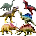 OuMuaMua Dinosaur Toys, Plastic Dinosaur Figure Set, Ideal Education Toys for Kids and Toddler, Including T-Rex, Stegosaurus, Monoclonius, 6 to 7 Inch Large Size, 6 Pack