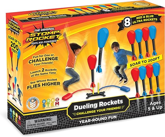 Stomp Rocket Original Dueling Rocket Launcher for Kids, 8 Rockets - Fun Backyard & Outdoor Kids Toys Gifts for Boys & Girls -Toy Foam Blaster