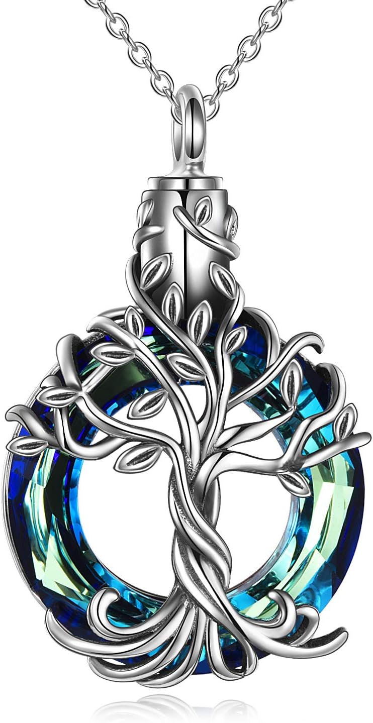 Cremation Jewelry Sterling Silver Tree of Life Urn Necklace for Ashes with Ci...