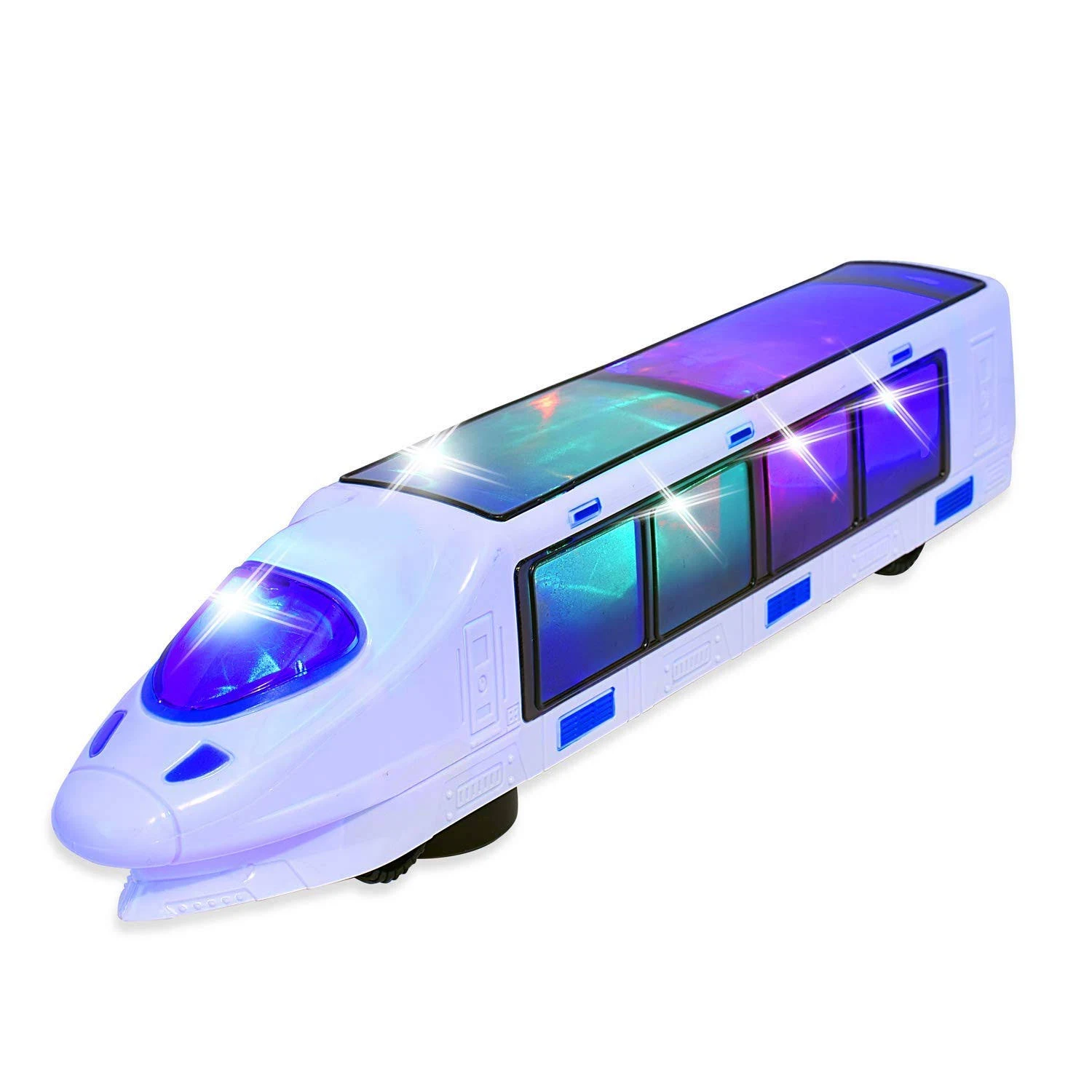 WEofferwhatYOUwant Electric Train Toy with Beautiful 3D Lightning - Monorail Train Set Battery Powered with Bullet Train Music and Bump and Go Action for Kids Ages 3 Years+