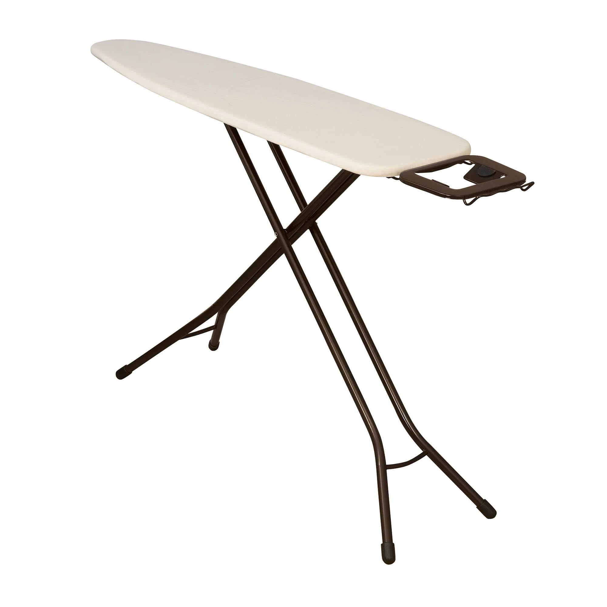 Steel Top Long Ironing Board with Iron Rest | Natural Cover and Bronze Finish