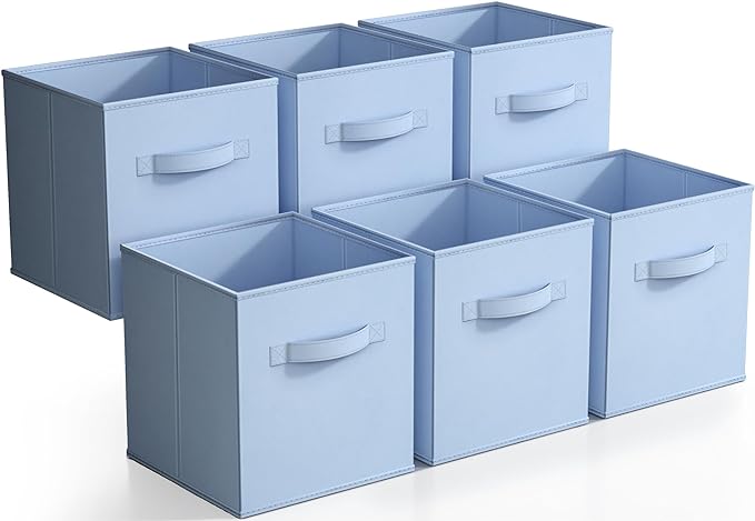 Sorbus Foldable Storage Cube Basket Bin (6 Pack, Pastel Blue)