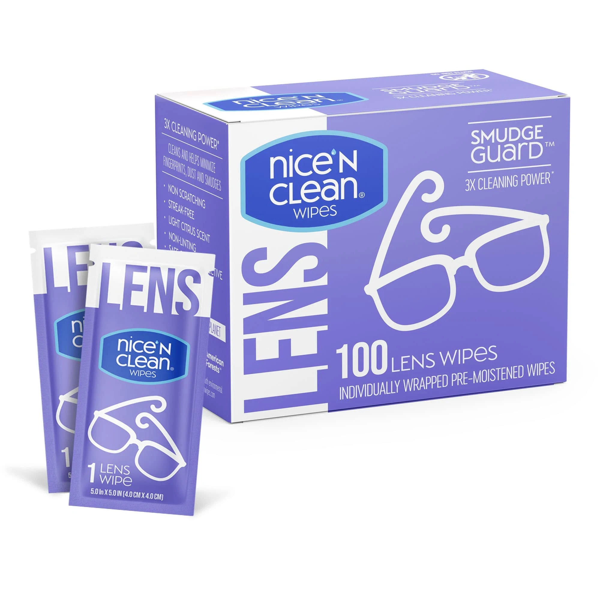 Nice N CLEAN SmudgeGuard Eyeglass Cleaner, Lens Wipes (100)