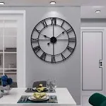 LEIKE Large Modern Metal Wall Clocks 40cm Round Nearly Silent Little Ticking Outdoor Black Roman Numeral Clock for Kitchen,Living Room,Bedroom Wall