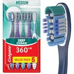 Colgate 360 Manual Toothbrush with Tongue and Cheek Cleaner, Medium, 5 Ct.