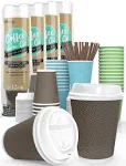 12oz Insulated Triple Wall Paper Coffee Cups with Lids and Straws, 40 Pack, Colorful, Disposable, Leakfree, Hot & Cold Reusable