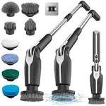 ELECTRIC SPIN SCRUBBER W/8 Replaceable Brush Heads Long Handle Black LEEBEIN