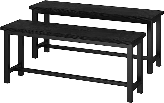 DKLGG Dining Benches, 39 Inch Kitchen Benches, Pair of 2 Table Benches for Kitchen, Living Room, Bedroom, Industrial Style Entryway Bench Dining Room Benches with Metal Legs, Durable and Stable, Black