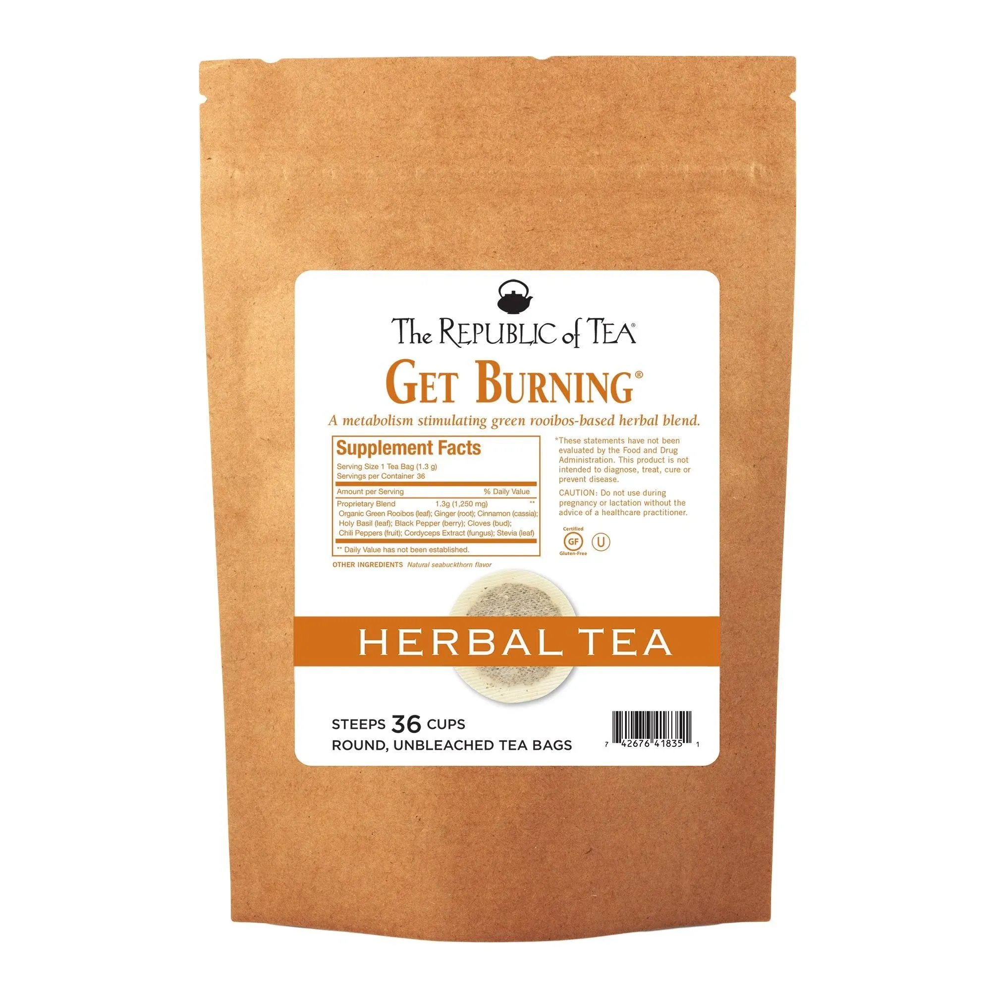 The Republic of Tea Green Rooibos Tea - Get Burning - Herbal Tea for Metabolism, 36 Tea Bag Refill