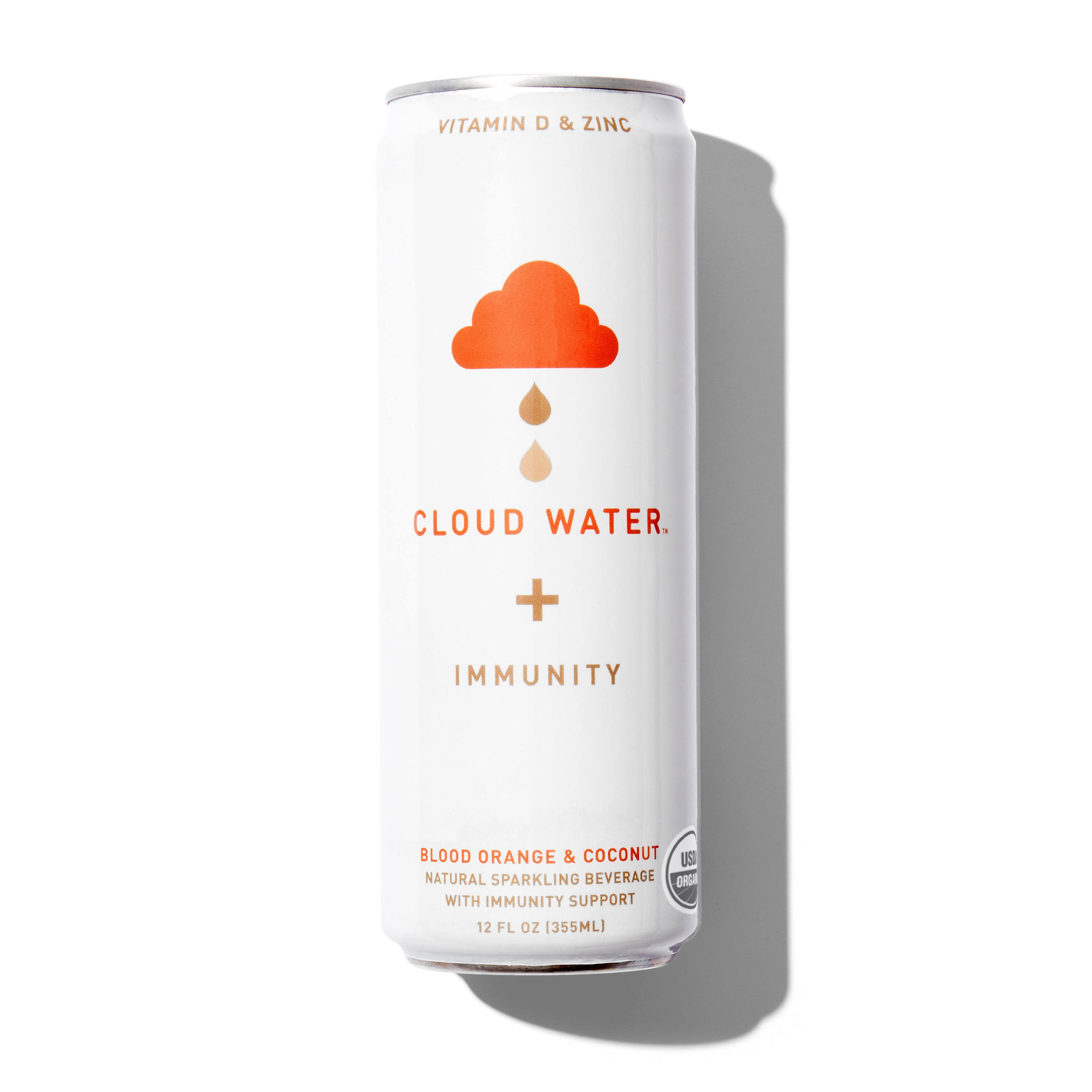 Organic Infused Sparkling Water with Immunity Support by Cloud Water - 12-Pack, Blood Orange and Coconut - Low Sugar & Calorie Flavored Soda, Kosher - 100% RDI Vitamin D3 & Zinc, (12 oz)