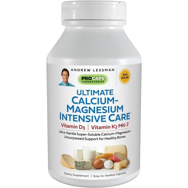 Andrew Lessman Ultimate Calcium-Magnesium Intensive Care with Vitamin D3 & K2 MK7-120 mcg - 60 Capsules Bone and Skeleton Health Essentials. Gentle,