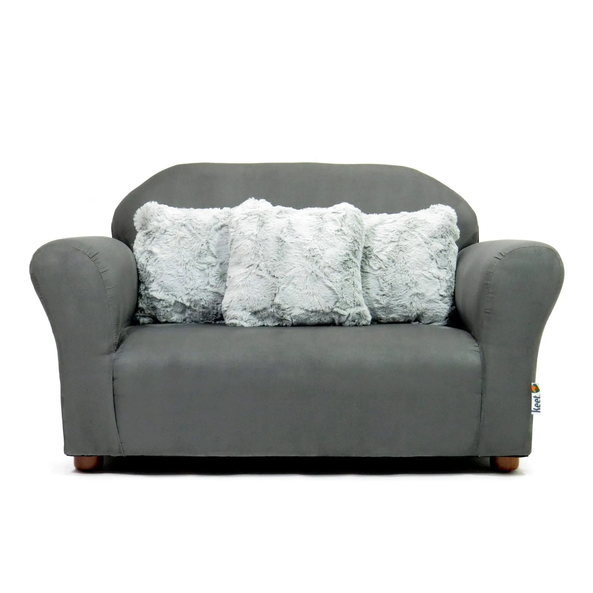 Keet Plush Kids Sofa with Accent Pillows - Charcoal