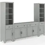 Crosley Tara Distressed Gray 3PC Sideboard and Bookcase Set