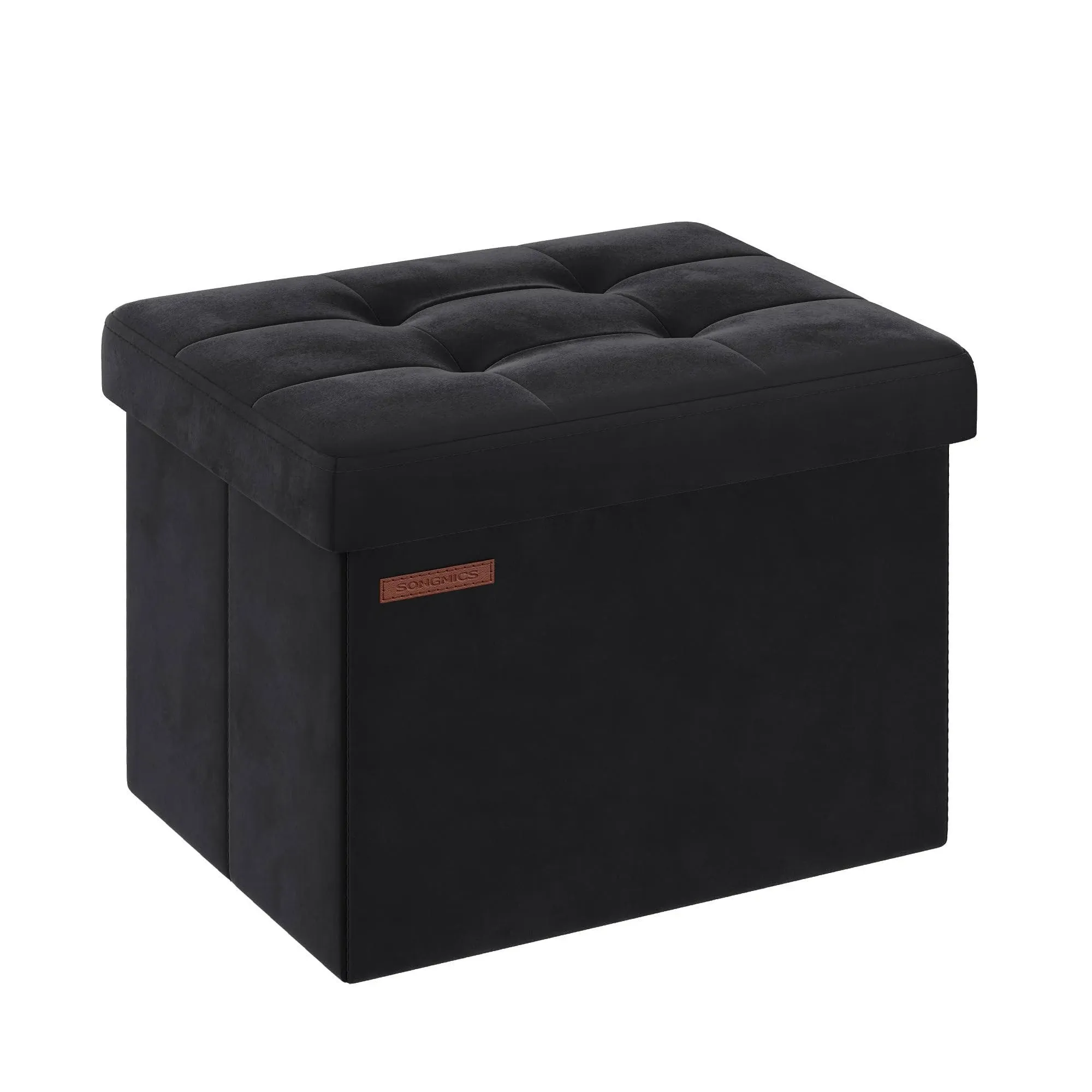 SONGMICS Foldable Storage Ottoman Bench, Ink Black / 12.2 x 16.1 x 12.2 Inches